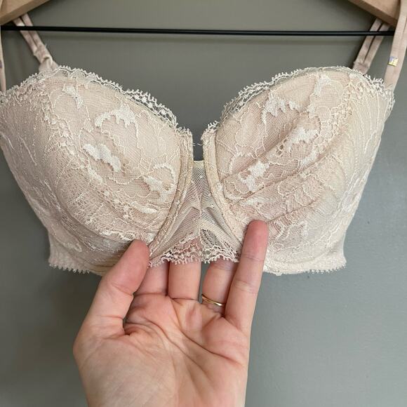 Maison Lejaby Lace Underwired‎ Lightly Padded Balconette Bra Cream Size US 30E - Picture 8 of 16